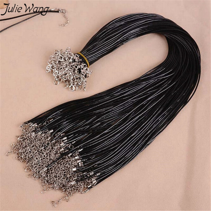 Julie Wang 20PC Wholesale Leather Cord Necklace Phone Chain Accessory Hand Made Women Men Necklace Finding 45cm+5cm Extend Chain